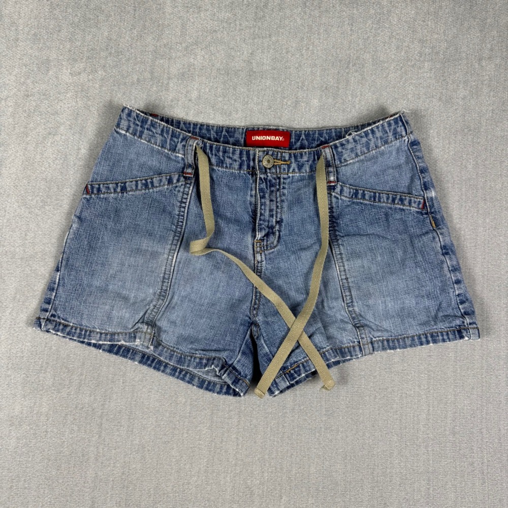 Unionbay Womens Blue Denim Shorts Size 5 High Rise Drawstring Y2K Medium Wash